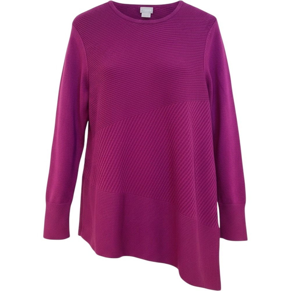 Chicos Asymmetric Hem Knit Sweater Crew Neck Magenta Hot Pink Cotton S 6